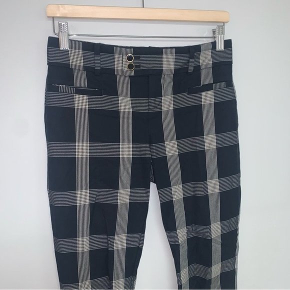 Anthropologie The Essential Slim Trousers Pants Plaid Black White Size 00 Petite - Picture 4 of 15